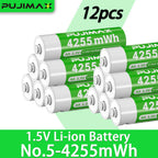 PUJIMAX 12/8/6/4 AA lithium-ion batteries 1.5V 4255MWh capacity TYPE-C interface USB charging, suitable for mouse, game controller, remote control, audio system, alarm clock, flashlight, electronic scale, toys. [Comes with data cable and box]