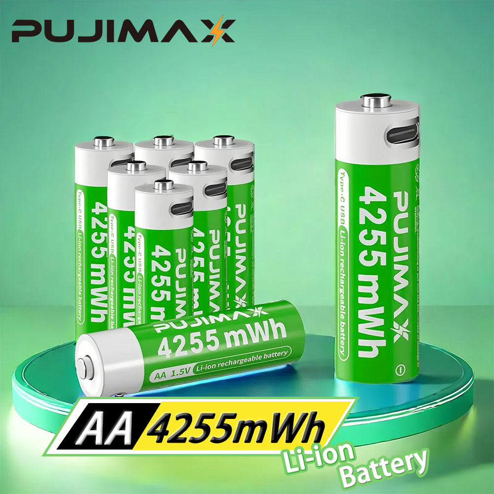 PUJIMAX 12/8/6/4 AA lithium-ion batteries 1.5V 4255MWh capacity TYPE-C interface USB charging, suitable for mouse, game controller, remote control, audio system, alarm clock, flashlight, electronic scale, toys. [Comes with data cable and box]