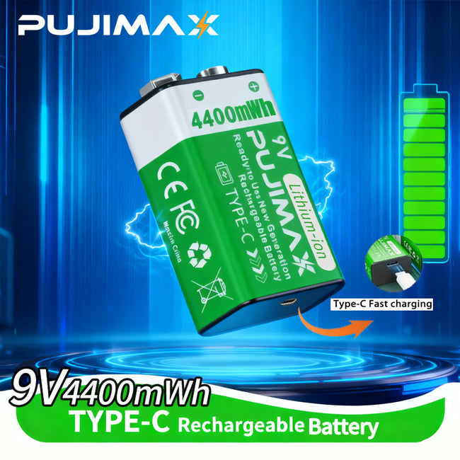 PUJIMAX 2/4/6/8 Pack 9V Lithium Batteries, 4400Mwh, Type-C Charging, Stable Voltage, Durable, Remote Controls, Instruments, Doorbells, Multimeters, Microphones - Rechargeable Lithium Batteries. Main Image