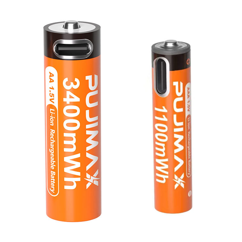 【AA/AAA Rechargeable Li-ion Battery Set 】PUJIMAX AA3400mWh+AA1100mWh 1.5V lithium battery TYPE-C interface, suitable for mouse, game controller, remote control, alarm clock, flashlight, electronic scale, toy. 【 Comes with data cable and box