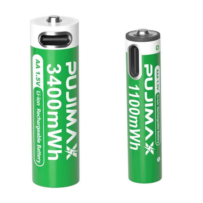 【AA/AAA Rechargeable Li-ion Battery Set 】PUJIMAX AA3400mWh+AA1100mWh 1.5V lithium battery TYPE-C interface, suitable for mouse, game controller, remote control, alarm clock, flashlight, electronic scale, toy. 【 Comes with data cable and box