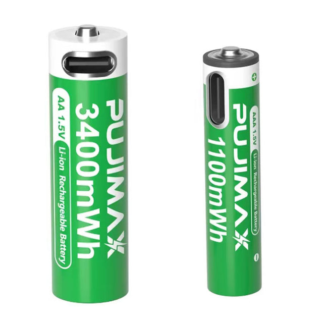 【AA/AAA Rechargeable Li-ion Battery Set 】PUJIMAX AA3400mWh+AA1100mWh 1.5V lithium battery TYPE-C interface, suitable for mouse, game controller, remote control, alarm clock, flashlight, electronic scale, toy. 【 Comes with data cable and box Hover Image