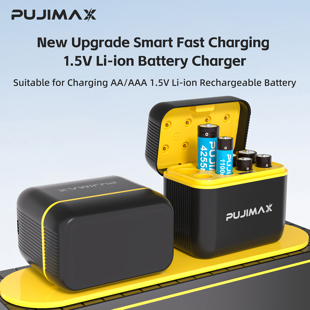 PUJIMAX AA4+AAA4 rechargeable lithium battery + 8-slot charging case, 4255mWh and 1100mWh fast charging 1.5V battery, AA and AAA charging lithium battery with integrated smart fast charging box [Only supports 1.5V rechargeable lithium battery]