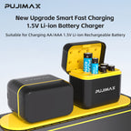 PUJIMAX AA4+AAA4 rechargeable lithium battery + 8-slot charging case, 4255mWh and 1100mWh fast charging 1.5V battery, AA and AAA charging lithium battery with integrated smart fast charging box [Only supports 1.5V rechargeable lithium battery]