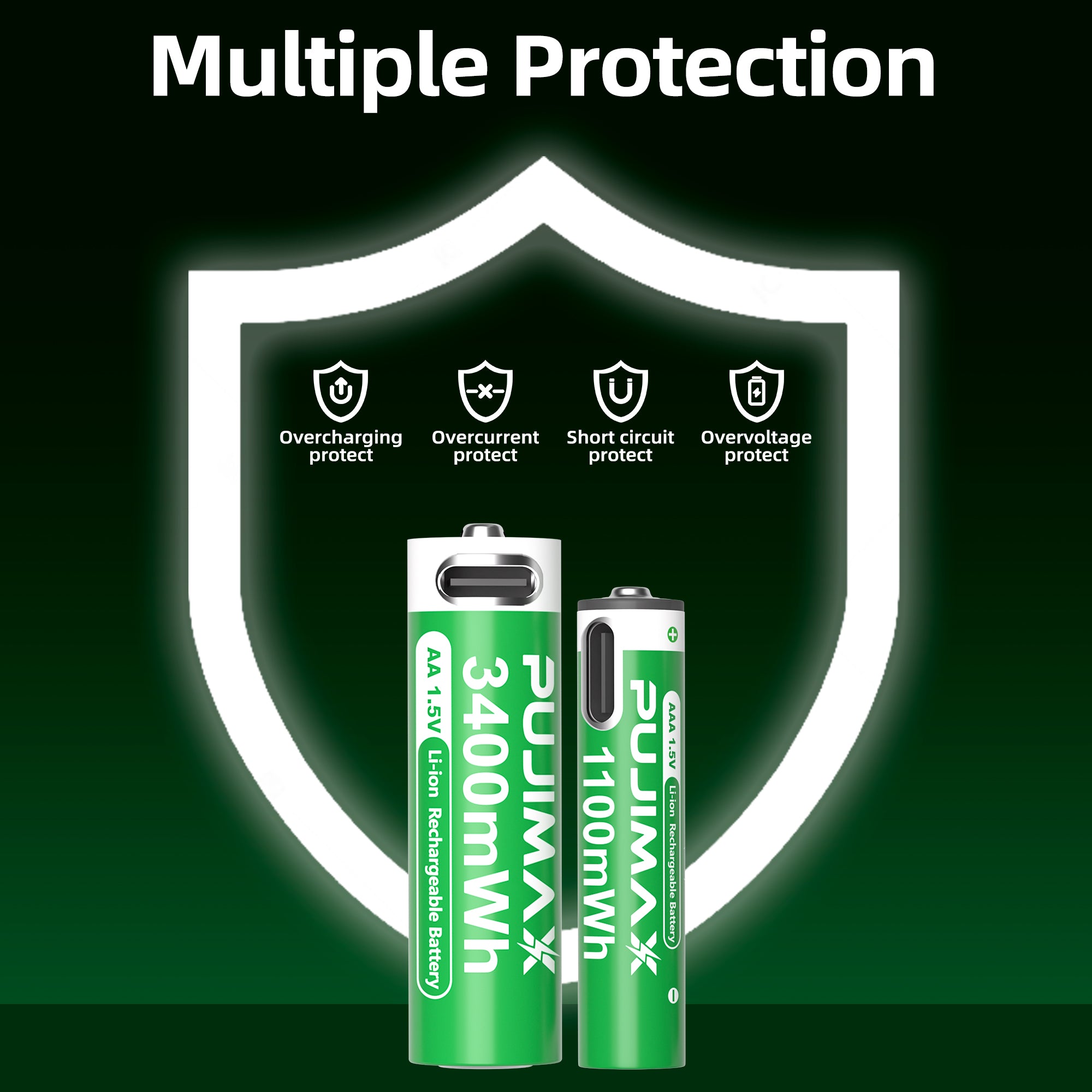 【AA/AAA Rechargeable Li-ion Battery Set 】PUJIMAX AA3400mWh+AA1100mWh 1.5V lithium battery TYPE-C interface, suitable for mouse, game controller, remote control, alarm clock, flashlight, electronic scale, toy. 【 Comes with data cable and box