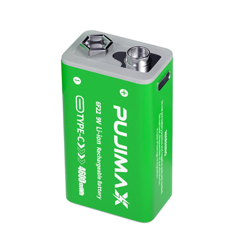 PUJIMAX 1/2/3/4/6 9V side port batteries,TC 9V li-ion rechargeable battery, high-capacity 9V 4600MWh , 1.5-hour fast charging, 1200 cycles, with Type-C charging cable, suitable for devices such as wireless microphones and multimeters
