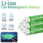 PUJIMAX 12/8/6/4 AA lithium-ion batteries 1.5V 4255MWh capacity TYPE-C interface USB charging, suitable for mouse, game controller, remote control, audio system, alarm clock, flashlight, electronic scale, toys. [Comes with data cable and box]