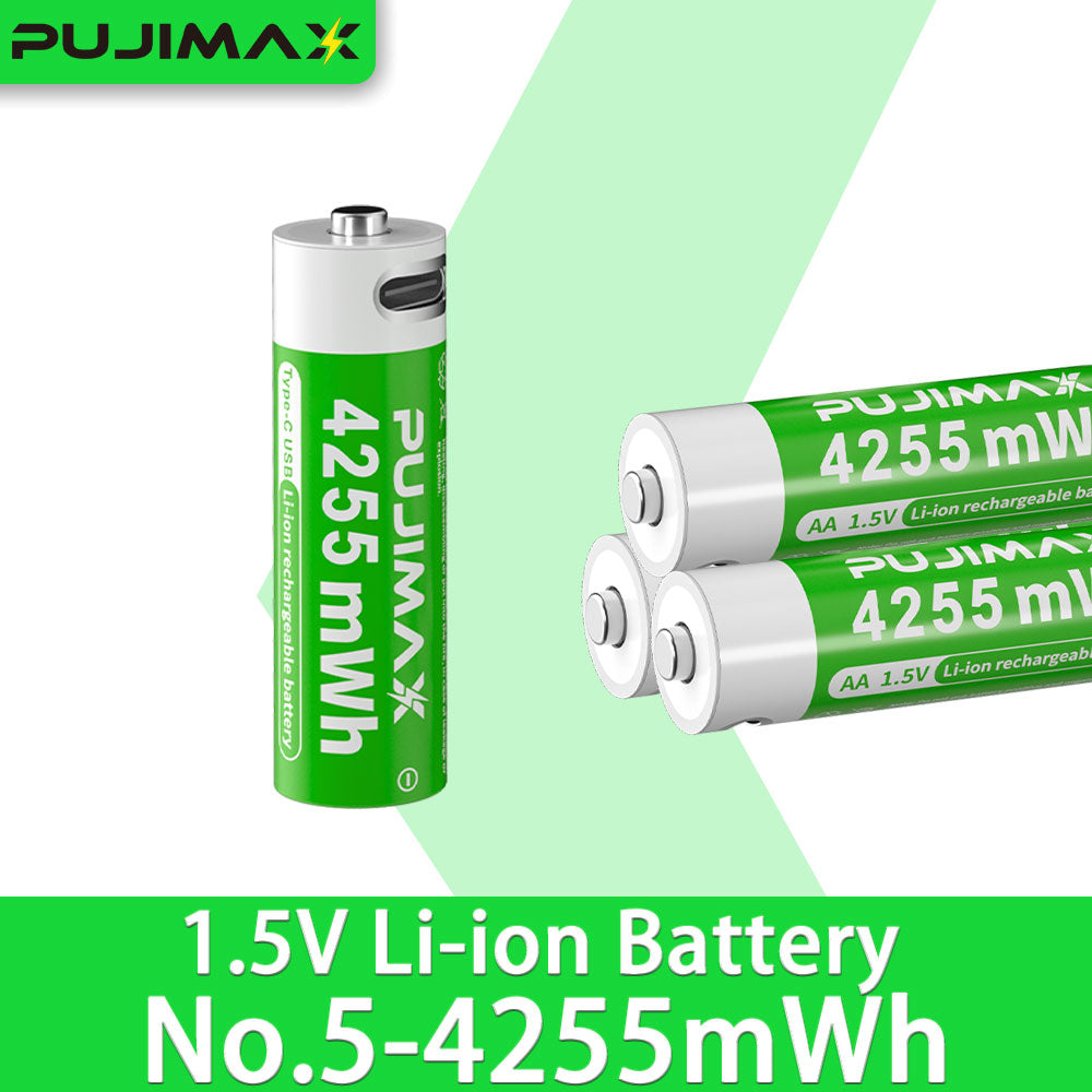 PUJIMAX 12/8/6/4 AA lithium-ion batteries 1.5V 4255MWh capacity TYPE-C interface USB charging, suitable for mouse, game controller, remote control, audio system, alarm clock, flashlight, electronic scale, toys. [Comes with data cable and box]