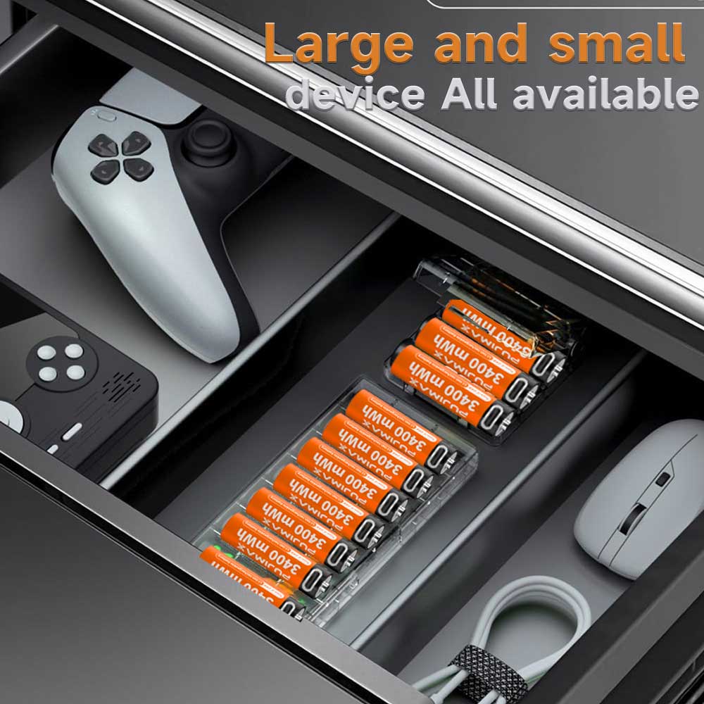 【AA/AAA Rechargeable Li-ion Battery Set 】PUJIMAX AA3400mWh+AA1100mWh 1.5V lithium battery TYPE-C interface, suitable for mouse, game controller, remote control, alarm clock, flashlight, electronic scale, toy. 【 Comes with data cable and box