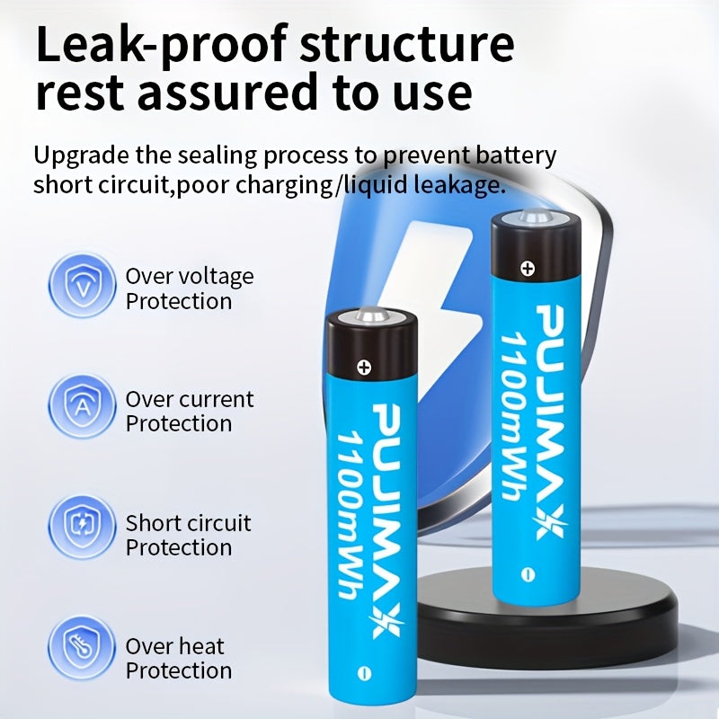 PUJIMAX AA4+AAA4 rechargeable lithium battery + 8-slot charging case, 4255mWh and 1100mWh fast charging 1.5V battery, AA and AAA charging lithium battery with integrated smart fast charging box [Only supports 1.5V rechargeable lithium battery]