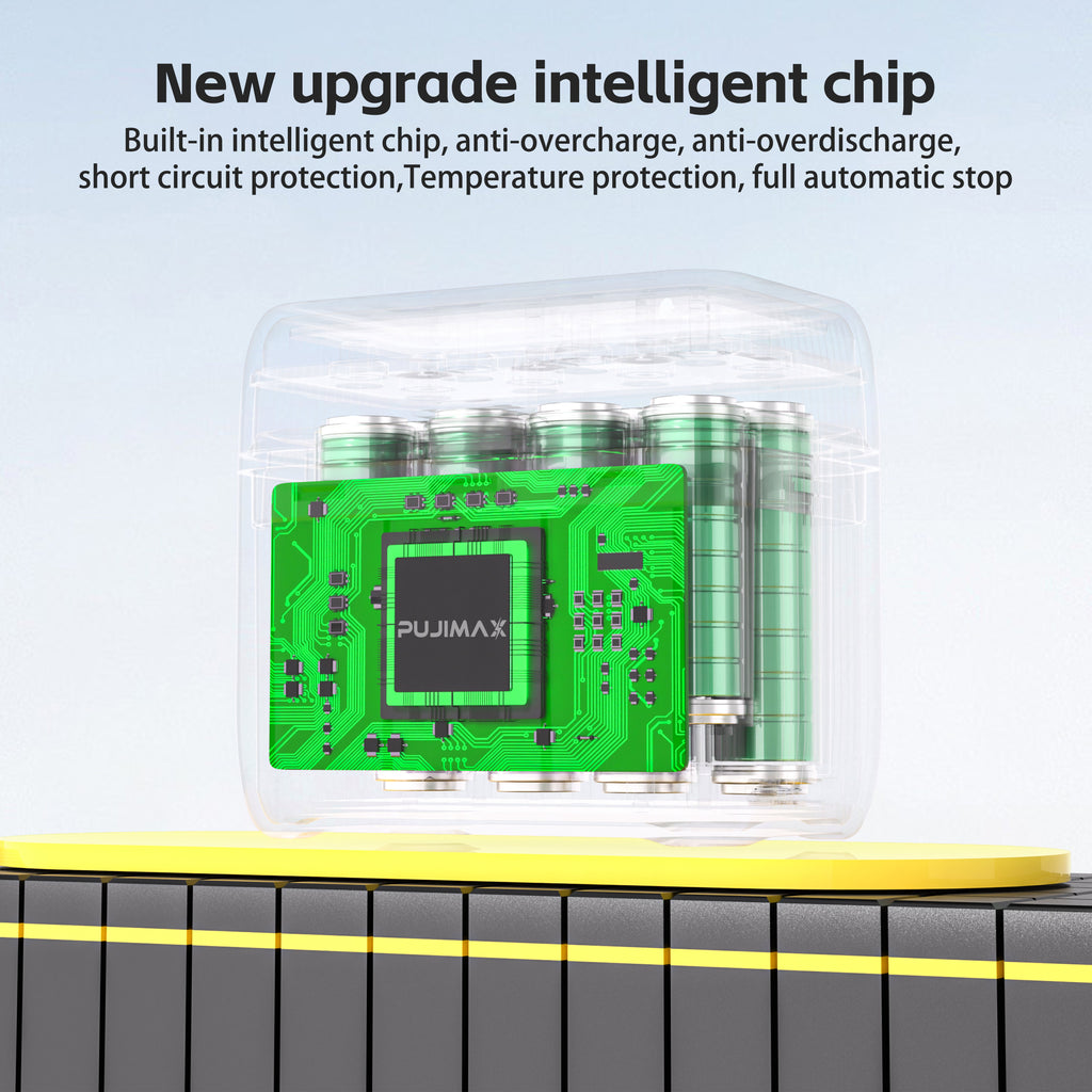 PUJIMAX AA4+AAA4 rechargeable lithium battery + 8-slot charging case, 4255mWh and 1100mWh fast charging 1.5V battery, AA and AAA charging lithium battery with integrated smart fast charging box [Only supports 1.5V rechargeable lithium battery]