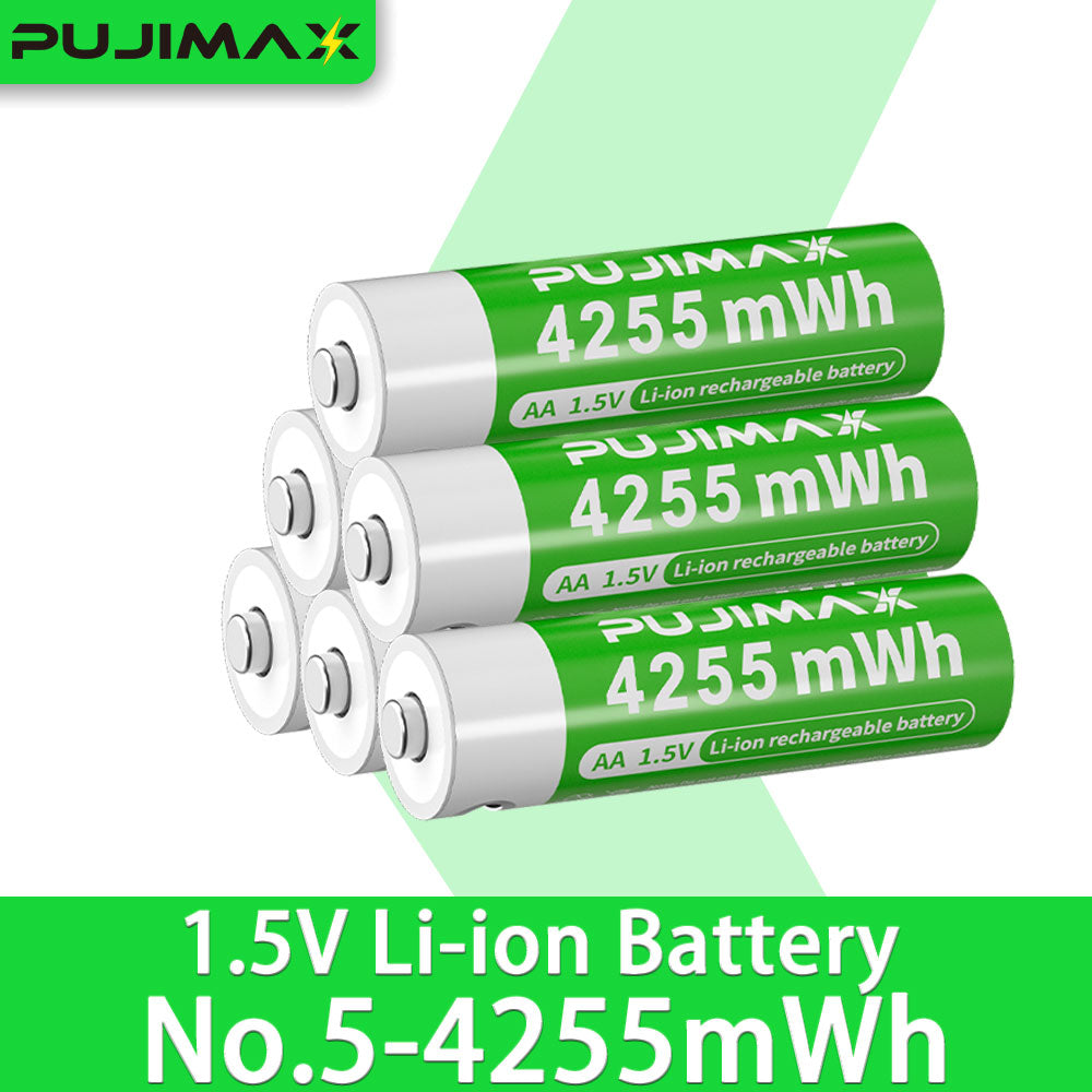 PUJIMAX 12/8/6/4 AA lithium-ion batteries 1.5V 4255MWh capacity TYPE-C interface USB charging, suitable for mouse, game controller, remote control, audio system, alarm clock, flashlight, electronic scale, toys. [Comes with data cable and box]
