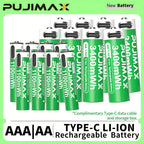 【AA/AAA Rechargeable Li-ion Battery Set 】PUJIMAX AA3400mWh+AA1100mWh 1.5V lithium battery TYPE-C interface, suitable for mouse, game controller, remote control, alarm clock, flashlight, electronic scale, toy. 【 Comes with data cable and box