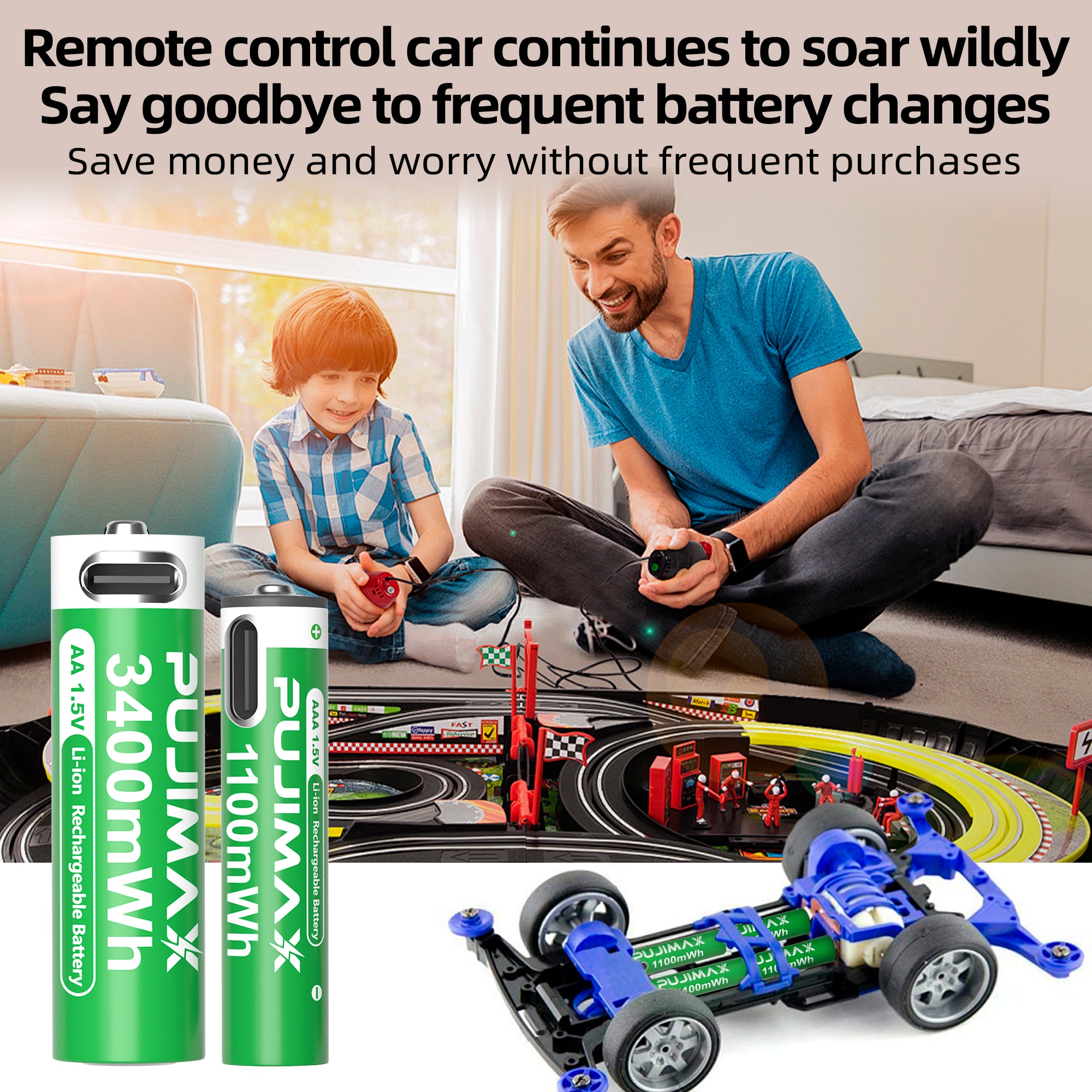 【AA/AAA Rechargeable Li-ion Battery Set 】PUJIMAX AA3400mWh+AA1100mWh 1.5V lithium battery TYPE-C interface, suitable for mouse, game controller, remote control, alarm clock, flashlight, electronic scale, toy. 【 Comes with data cable and box