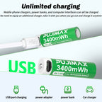 PUJIMAX 12/8/6/4 AA lithium-ion batteries 1.5V 3400MWh capacity TYPE-C interface USB charging, suitable for mouse, game controller, remote control, audio system, alarm clock, flashlight, electronic scale, toys. [Comes with data cable and box]