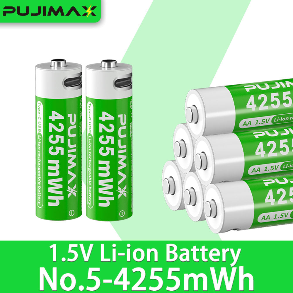 PUJIMAX 12/8/6/4 AA lithium-ion batteries 1.5V 4255MWh capacity TYPE-C interface USB charging, suitable for mouse, game controller, remote control, audio system, alarm clock, flashlight, electronic scale, toys. [Comes with data cable and box]