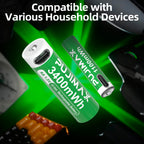 【AA/AAA Rechargeable Li-ion Battery Set 】PUJIMAX AA3400mWh+AA1100mWh 1.5V lithium battery TYPE-C interface, suitable for mouse, game controller, remote control, alarm clock, flashlight, electronic scale, toy. 【 Comes with data cable and box