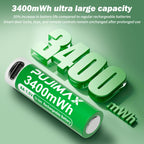 PUJIMAX 12/8/6/4 AA lithium-ion batteries 1.5V 3400MWh capacity TYPE-C interface USB charging, suitable for mouse, game controller, remote control, audio system, alarm clock, flashlight, electronic scale, toys. [Comes with data cable and box]