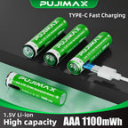 PUJIMAX 12/8/6/4 AAA lithium-ion batteries 1.5V 1100MWh capacity TYPE-C interface USB charging, suitable for mouse, game controller, remote control, audio system, alarm clock, flashlight, electronic scale, toys. [Comes with data cable and box]