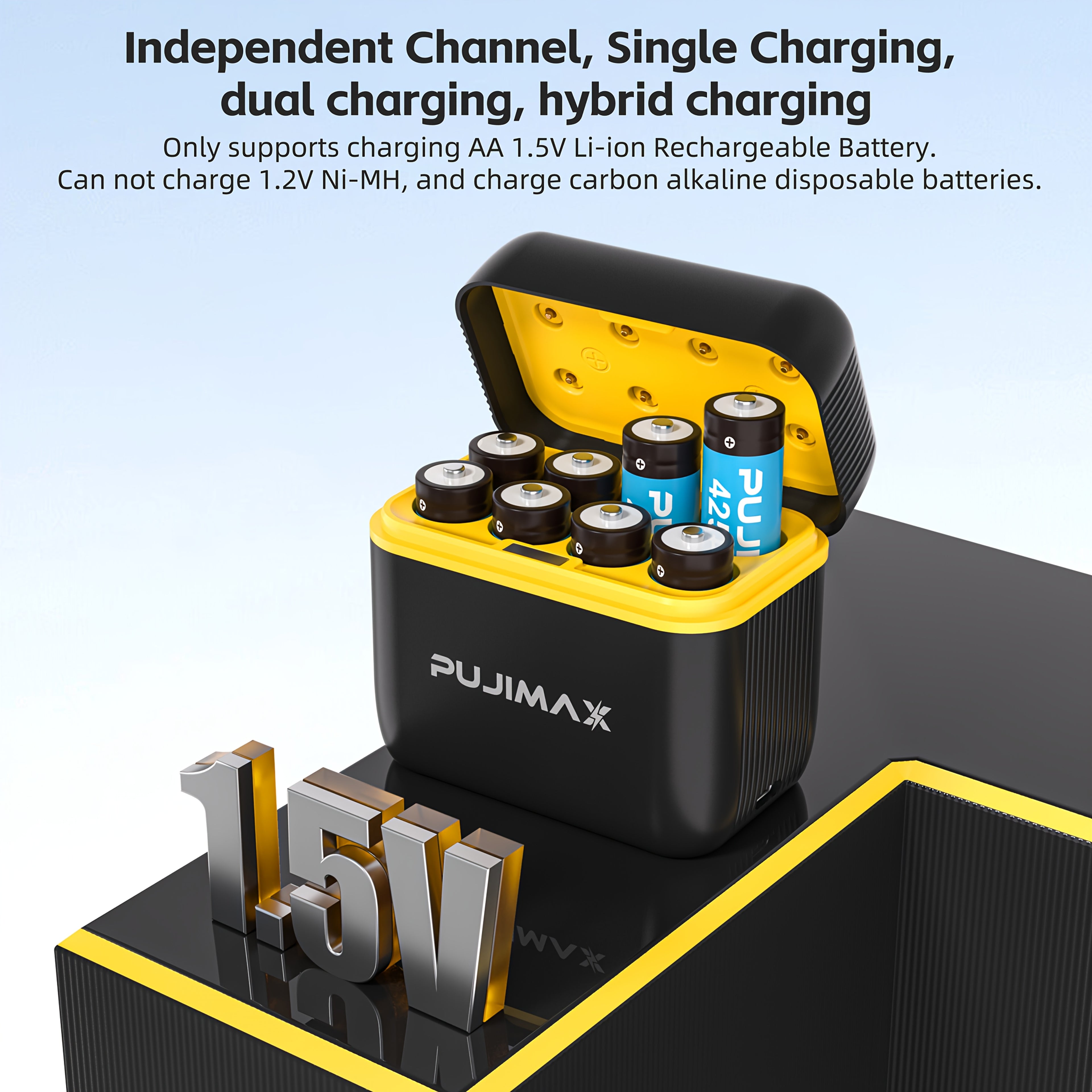 PUJIMAX AA8 rechargeable lithium battery + 8-slot charging case, 4255mWh fast charging 1.5V battery, AA and AAA charging lithium battery with integrated smart fast charging box [Only supports 1.5V rechargeable lithium battery]