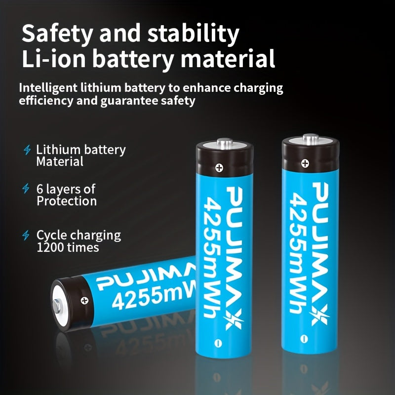 PUJIMAX AA8 rechargeable lithium battery + 8-slot charging case, 4255mWh fast charging 1.5V battery, AA and AAA charging lithium battery with integrated smart fast charging box [Only supports 1.5V rechargeable lithium battery]