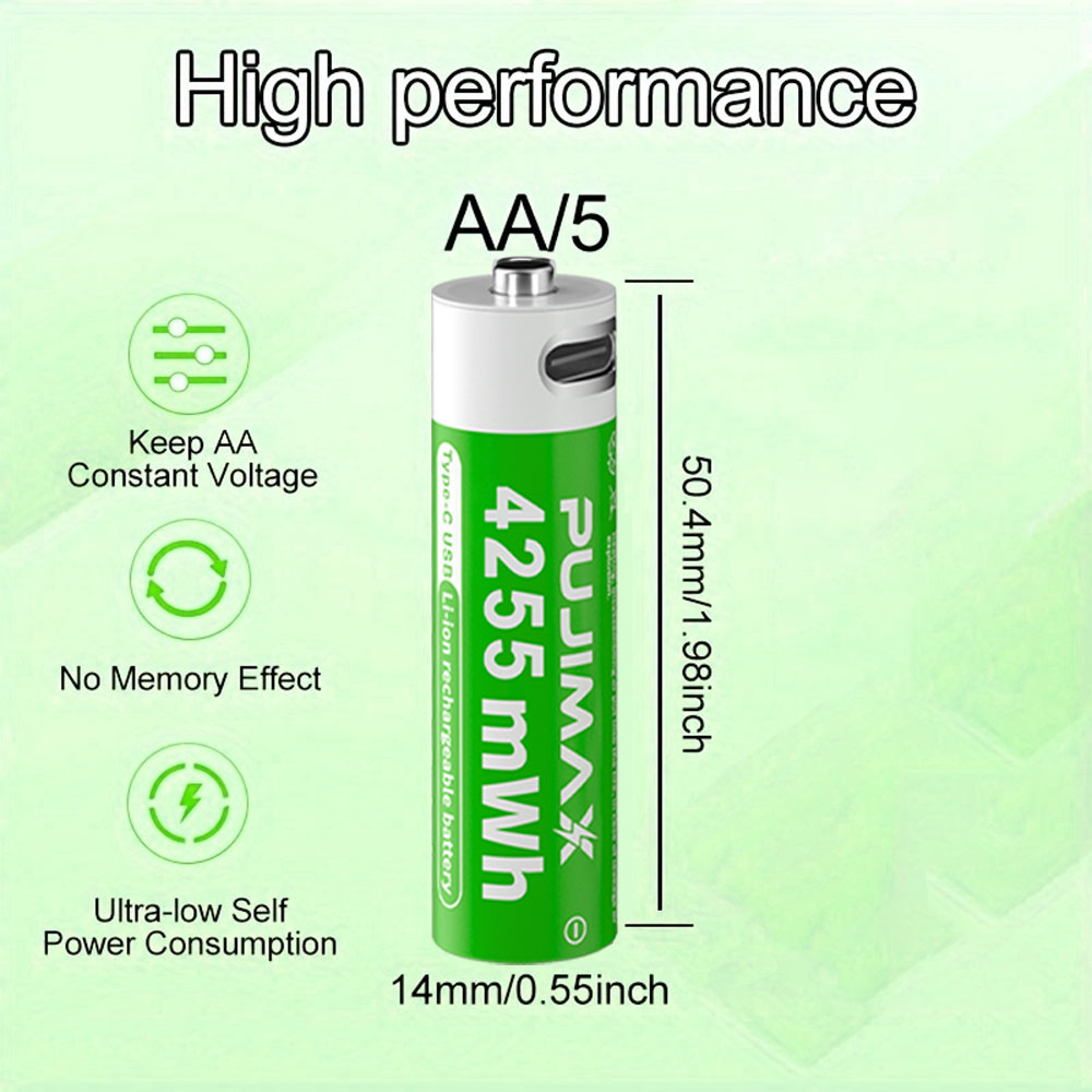 PUJIMAX 12/8/6/4 AA lithium-ion batteries 1.5V 4255MWh capacity TYPE-C interface USB charging, suitable for mouse, game controller, remote control, audio system, alarm clock, flashlight, electronic scale, toys. [Comes with data cable and box]