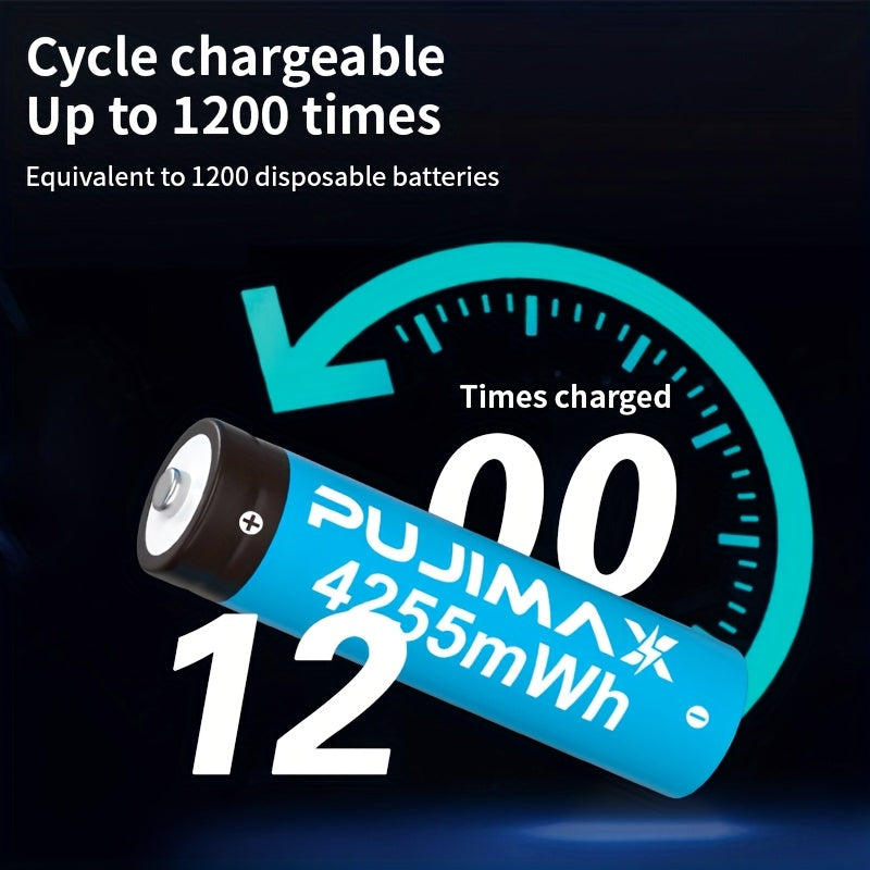 PUJIMAX AA8 rechargeable lithium battery + 8-slot charging case, 4255mWh fast charging 1.5V battery, AA and AAA charging lithium battery with integrated smart fast charging box [Only supports 1.5V rechargeable lithium battery]