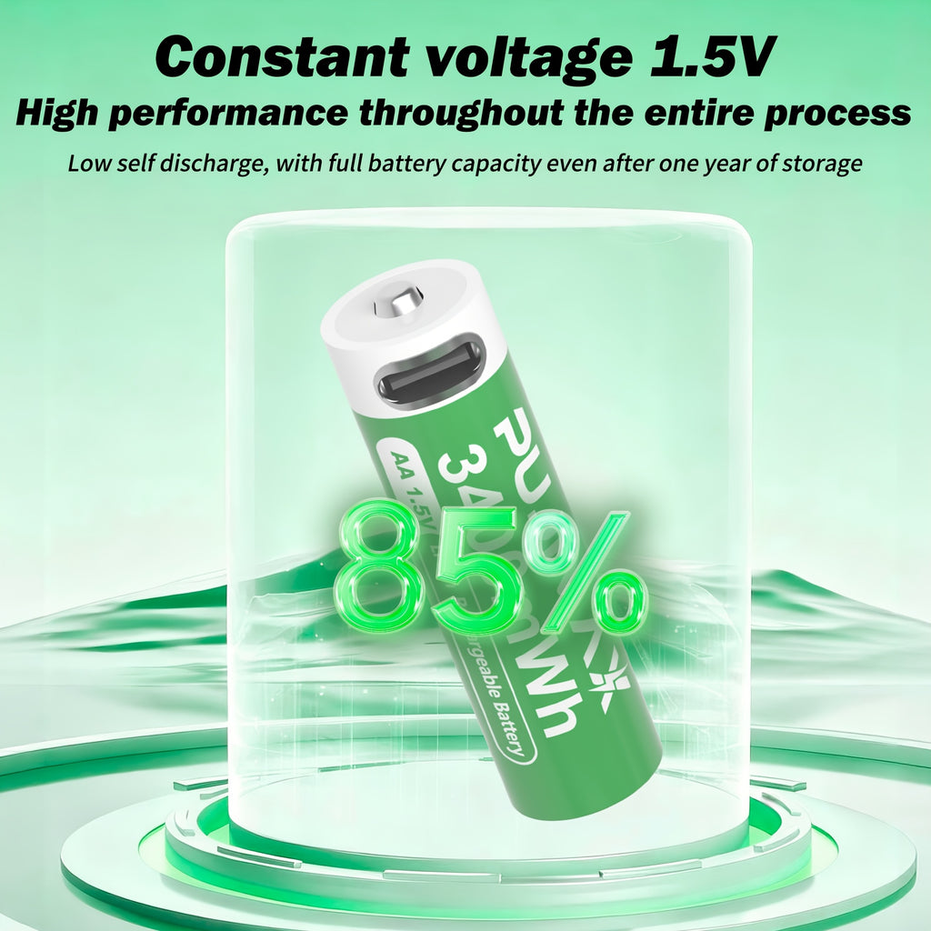PUJIMAX 12/8/6/4 AA lithium-ion batteries 1.5V 3400MWh capacity TYPE-C interface USB charging, suitable for mouse, game controller, remote control, audio system, alarm clock, flashlight, electronic scale, toys. [Comes with data cable and box]